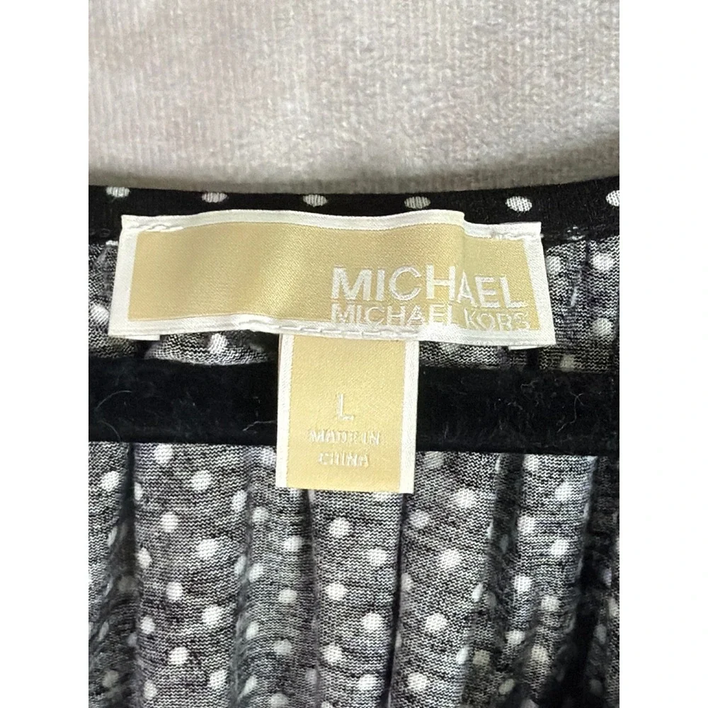 Michael Kors Blouse Womens L Black Polka Dot 3/4 Sleeve Viscose Scoop Neck